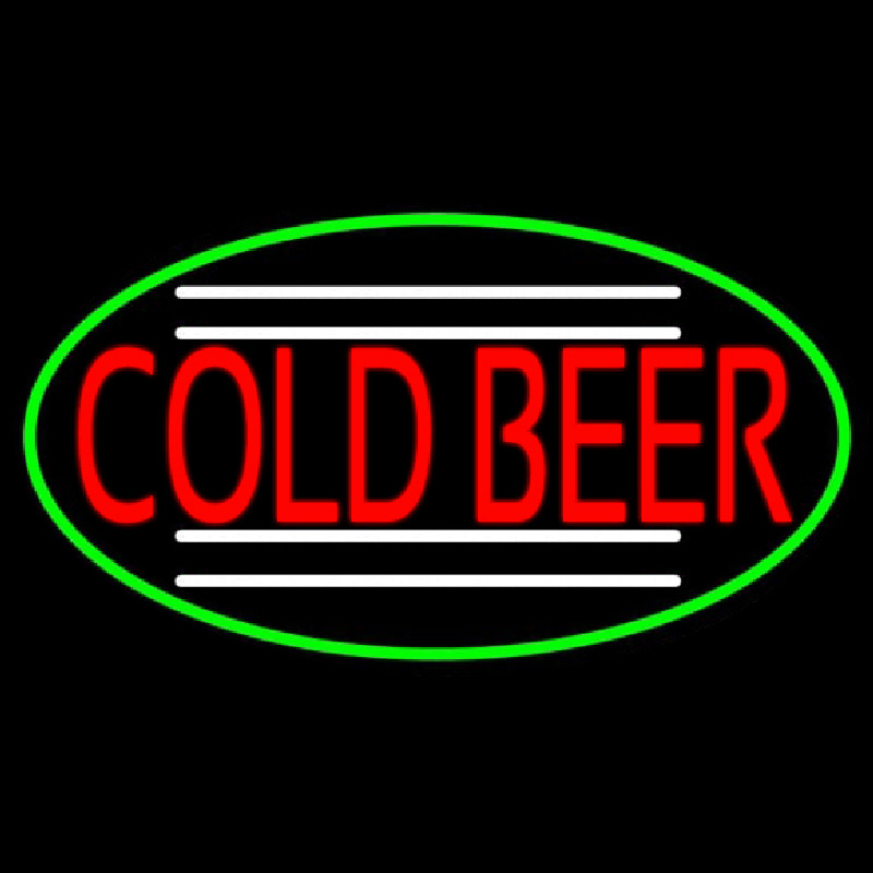 Red Cold Beer Oval With Green Border Neontábla