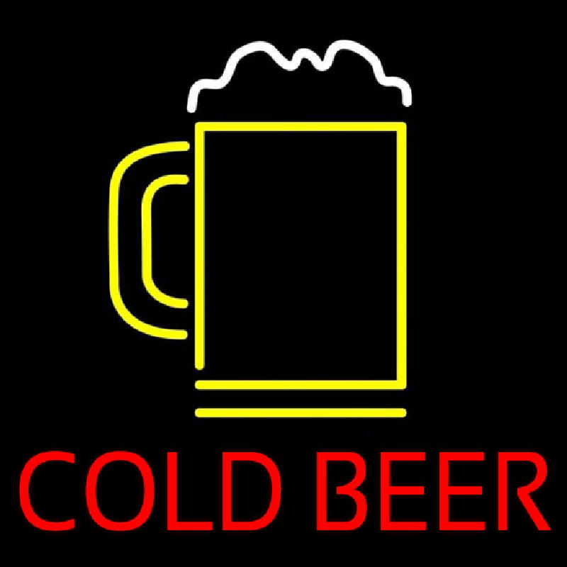 Red Cold Beer With Yellow Mug Neontábla