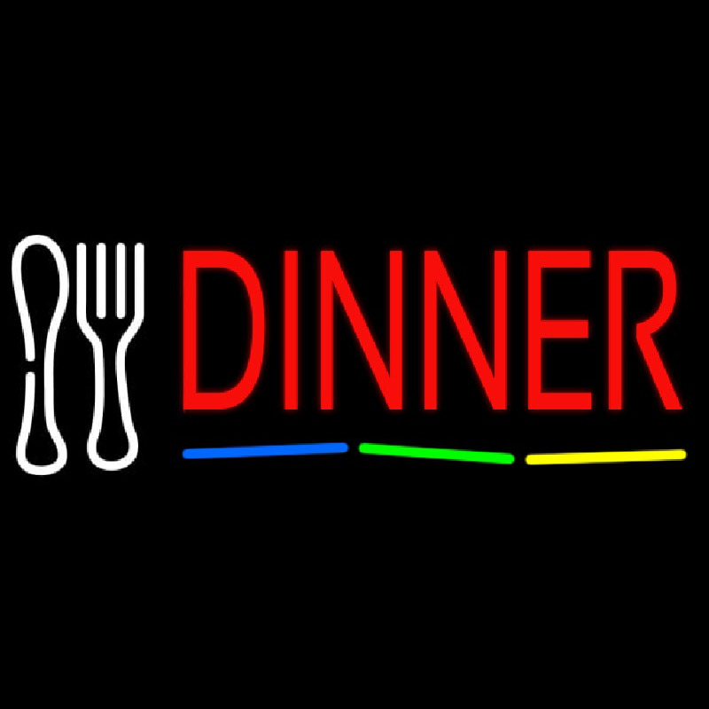 Red Dinner Multicolored Line With Spoon And Fork Neontábla