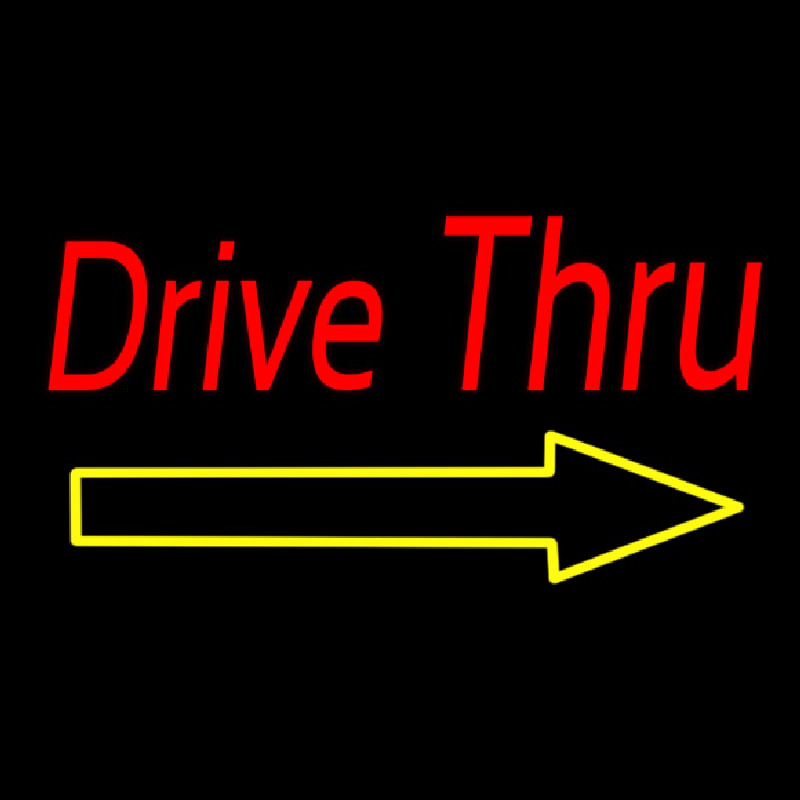 Red Double Stroke Drive Thru With Yellow Arrow Neontábla