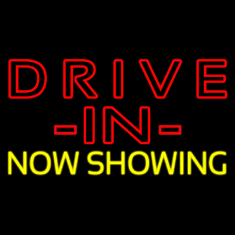 Red Drive In Yellow Now Showing Neontábla