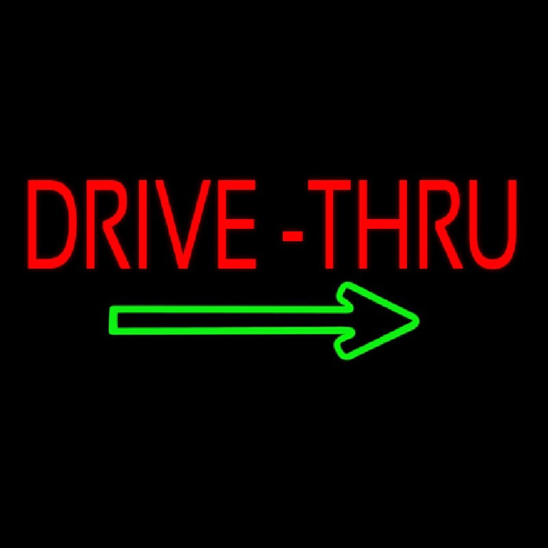 Red Drive Thru With Green Arrow Neontábla