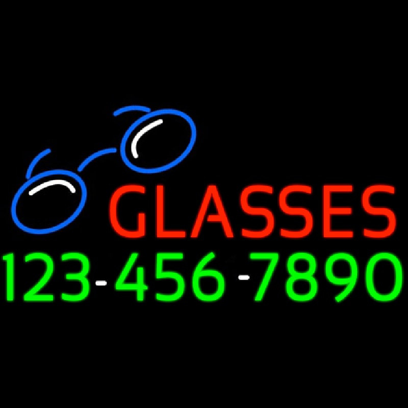 Red Glasses With Phone Number Neontábla
