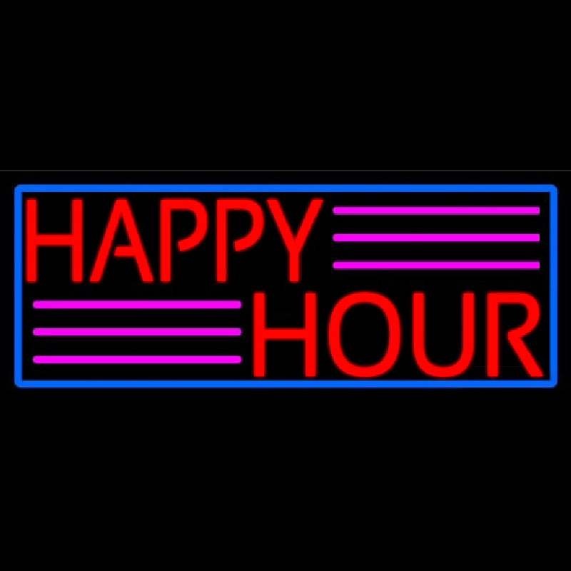 Red Happy Hour With Blue Border Neontábla