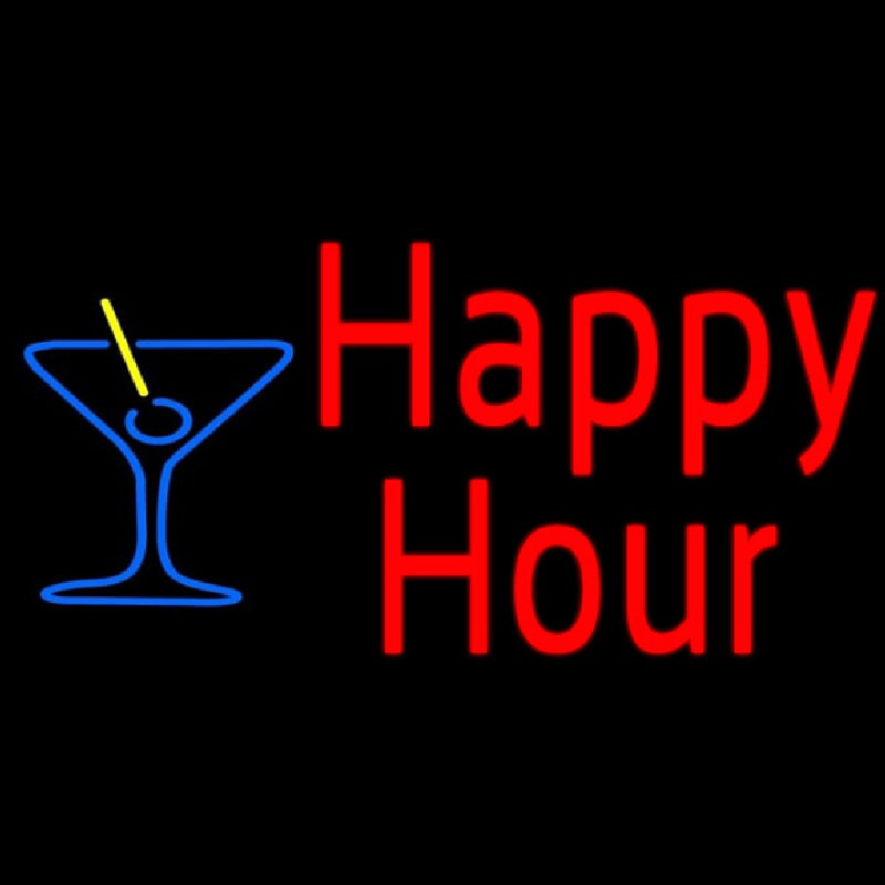 Red Happy Hour With Blue Martini Glass Neontábla