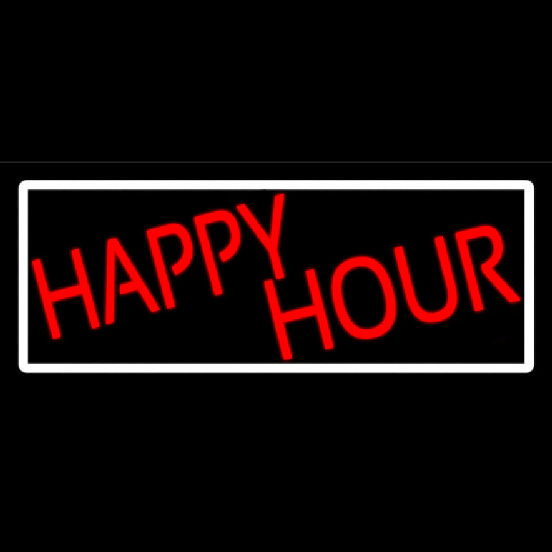 Red Happy Hour With White Border Neontábla