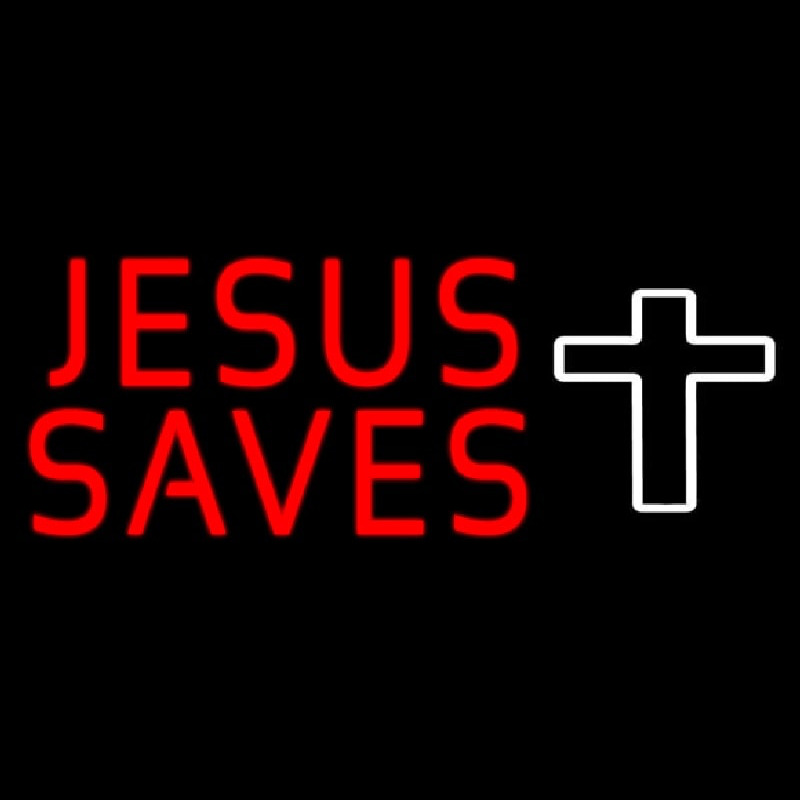 Red Jesus Saves White Cross Neontábla
