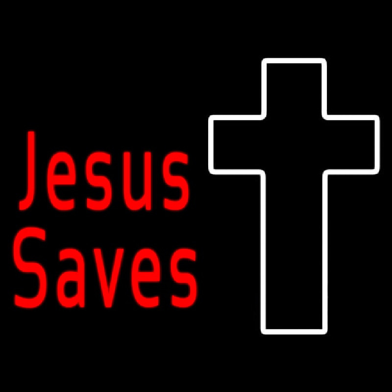Red Jesus Saves With Cross Neontábla
