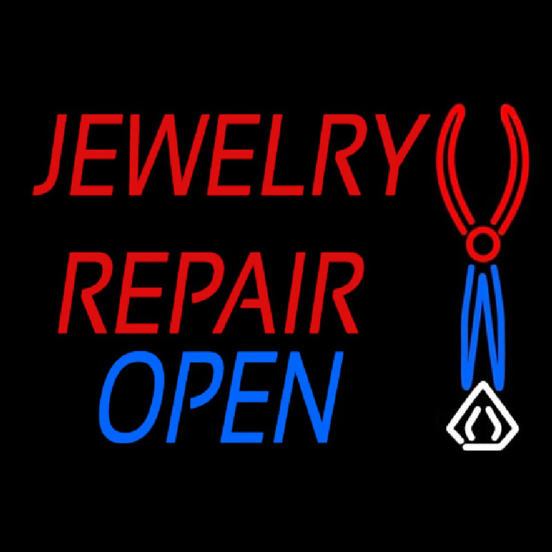Red Jewelry Repair Blue Open Block Neontábla