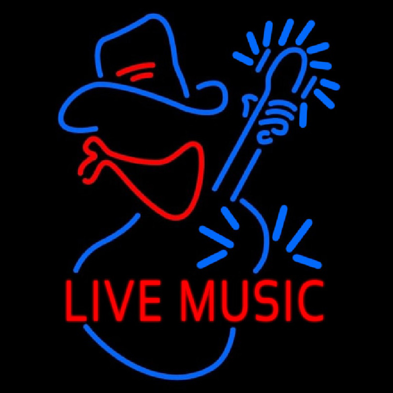 Red Live Music With Logo Block Neontábla