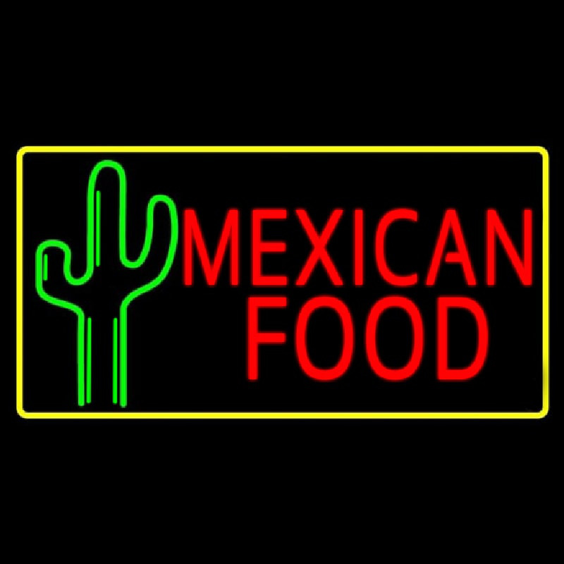 Red Me ican Food With Cactus Logo Neontábla