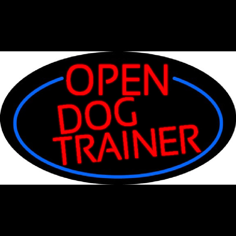 Red Open Dog Trainer Oval With Blue Border Neontábla