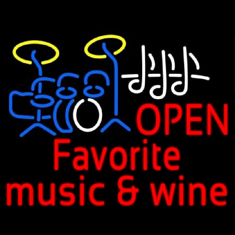 Red Open Music Fovorite Music And Wine Neontábla