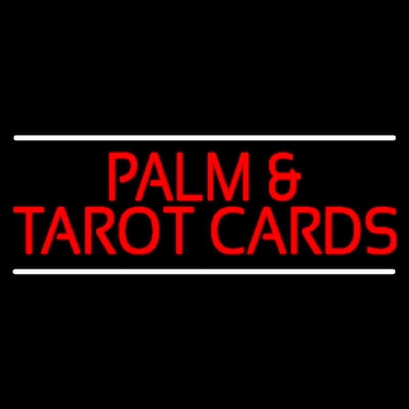 Red Palm And Tarot Cards Block With White Line Neontábla