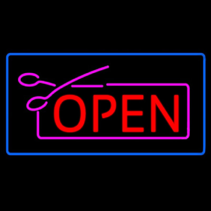 Red Pink Open With Scissors Blue Border Neontábla