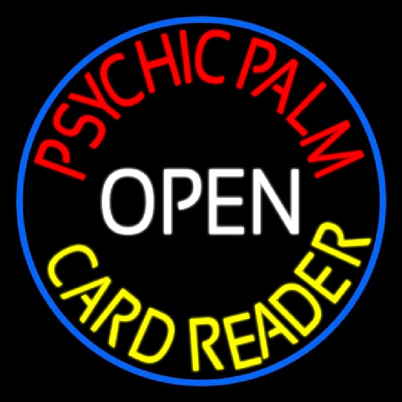 Red Psychic Palm Yellow Card Reader White Open Neontábla