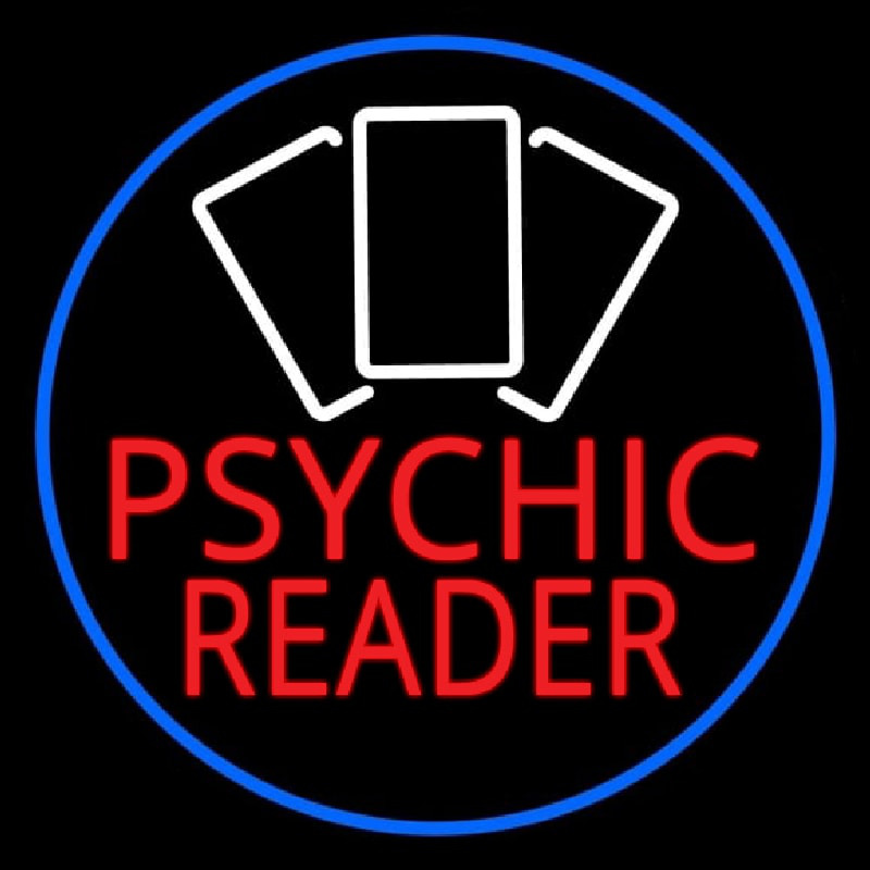 Red Psychic Reader White Cards And Blue Border Neontábla