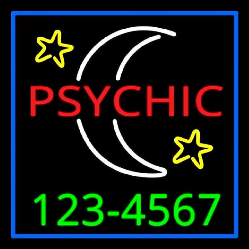 Red Psychic White Logo Green Phone Number Neontábla