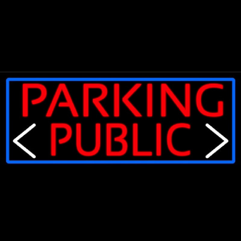 Red Public Parking And Arrow With Blue Border Neontábla