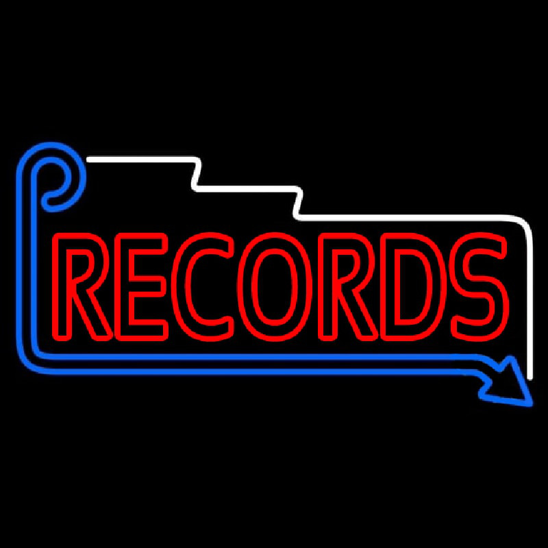 Red Records Block With Arrow Neontábla
