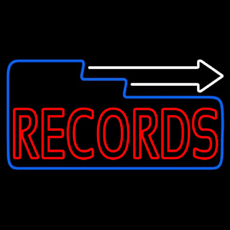 Red Records Block With White Arrow 3 Neontábla