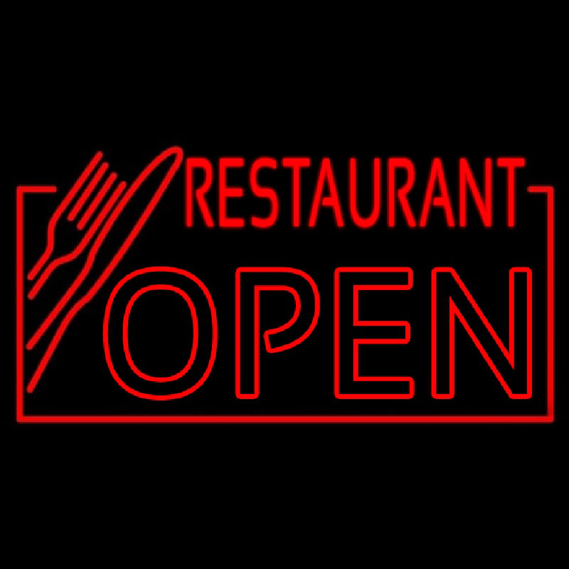 Red Restaurant Open With Knife And Fork Neontábla