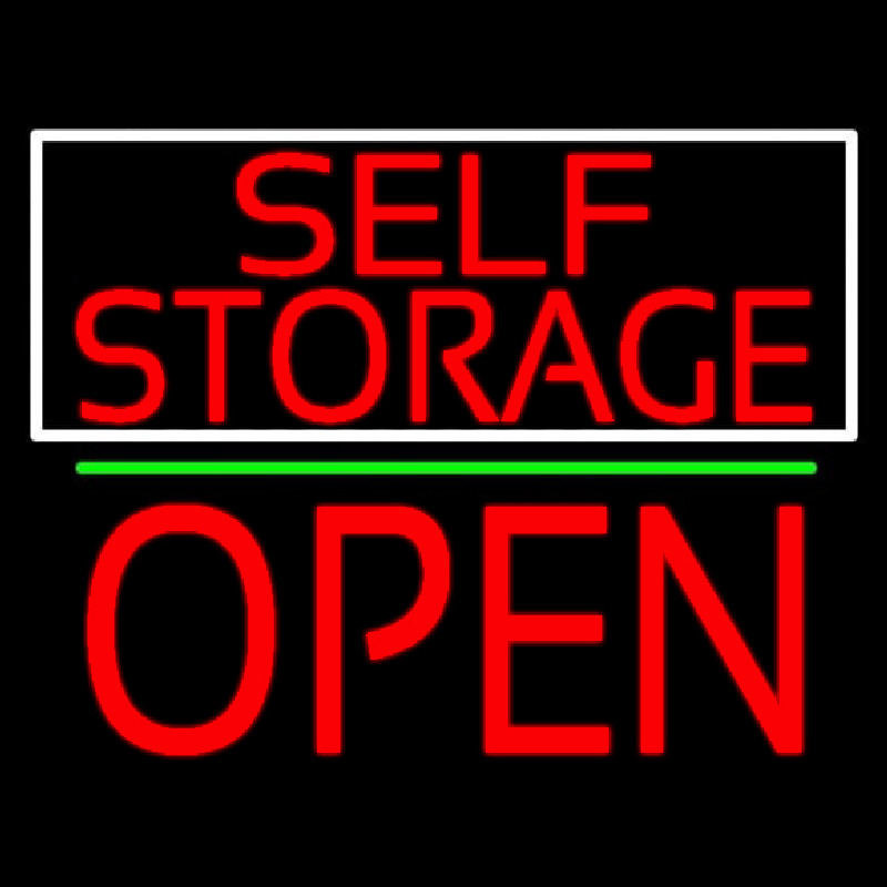 Red Self Storage White Border Open 1 Neontábla