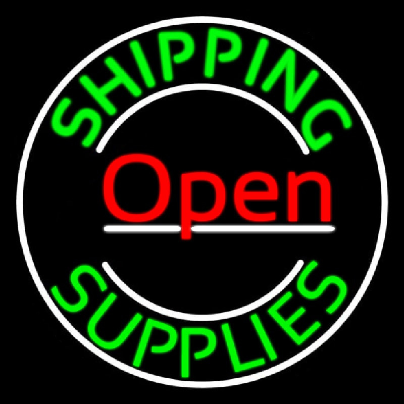 Red Shipping Supplies With Circle Open Neontábla