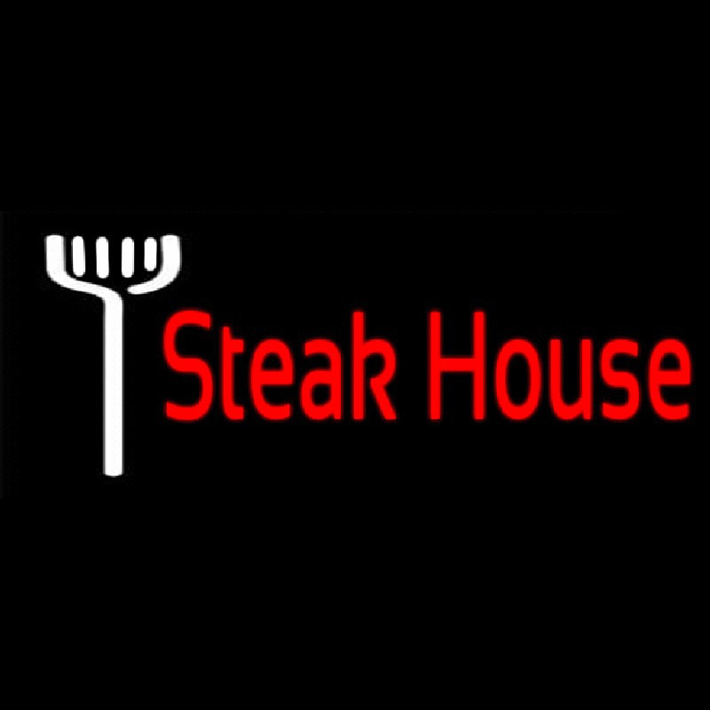 Red Steakhouse With Fork Neontábla
