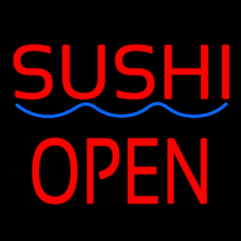 Red Sushi Block Open Blue Curve Neontábla
