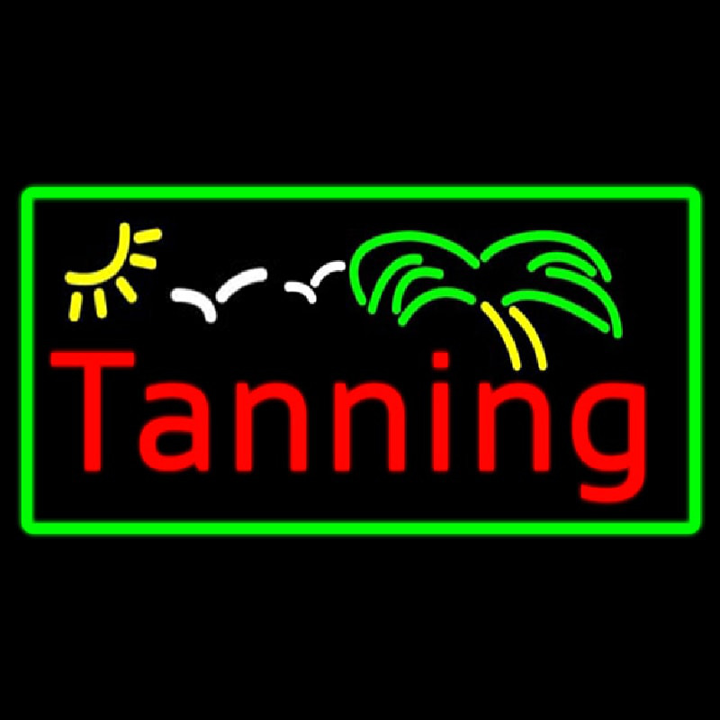 Red Tanning Palm Tree With Green Border Neontábla