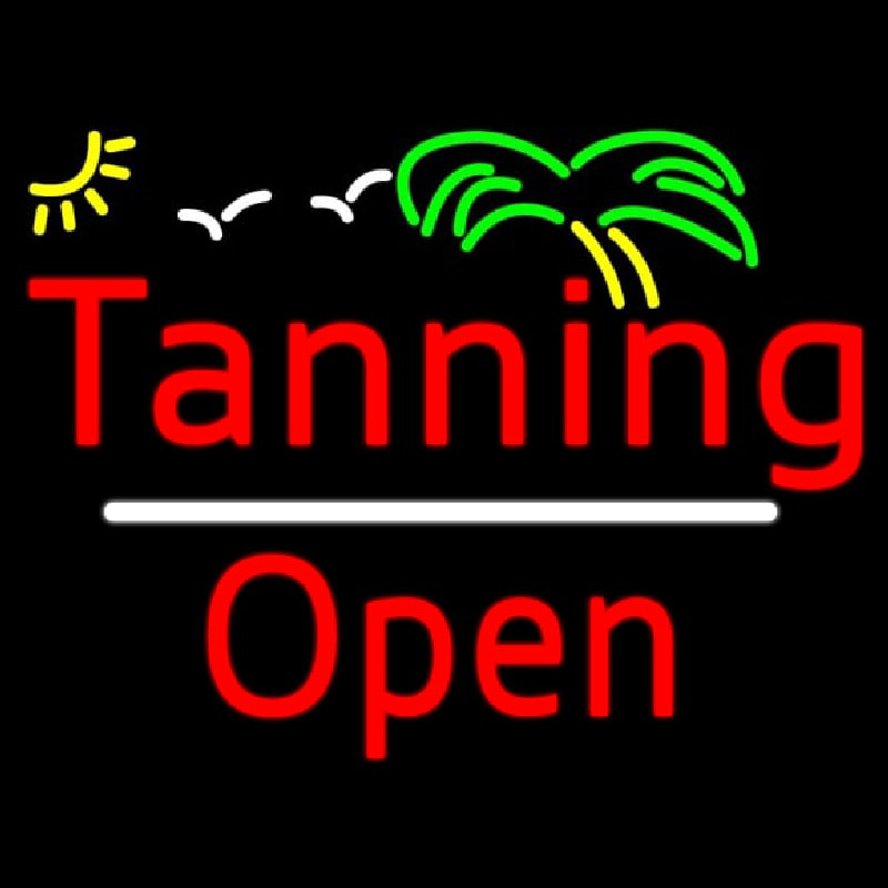 Red Tanning Slant Open White Line Neontábla