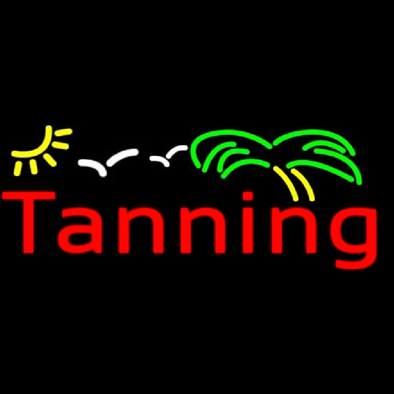Red Tanning With Green Yellow Palm Tree Neontábla
