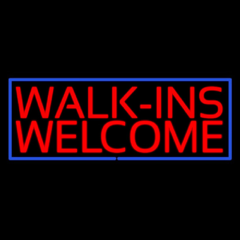 Red Walk Ins Welcome Blue Border Neontábla