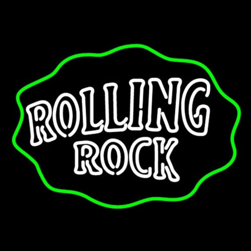 Rolling Rock Double Line Logo With Wavy Circle Neontábla
