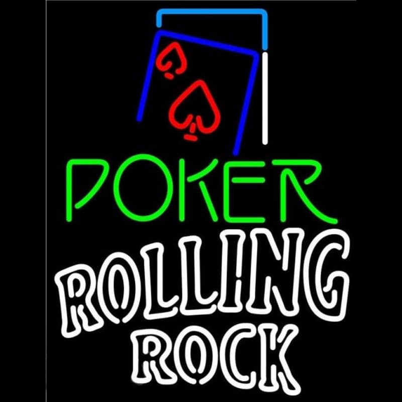 Rolling Rock Green Poker Red Heart Beer Sign Neontábla