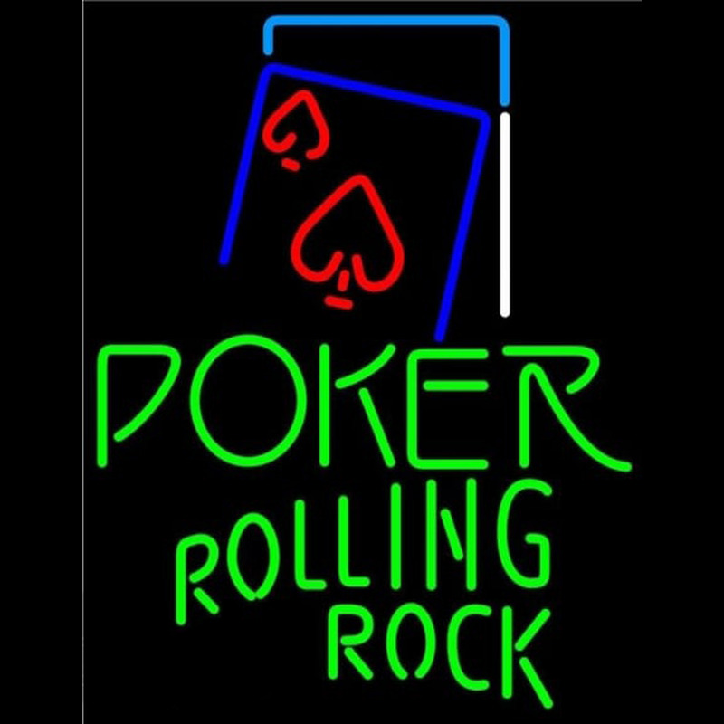 Rolling Rock Green Poker Red Heart Beer Sign Neontábla
