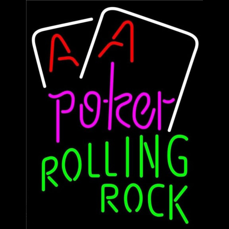 Rolling Rock Purple Lettering Red Aces White Cards Beer Sign Neontábla