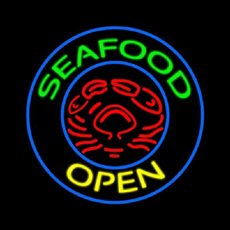 Round Green Seafood Open Neontábla
