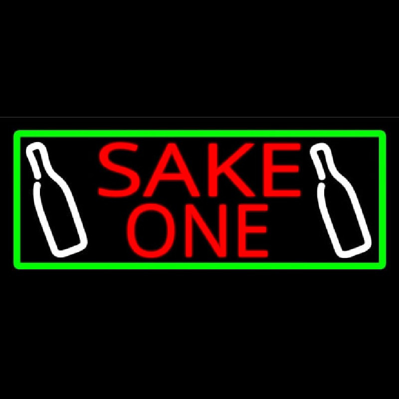 Sake One And Bottle With Green Border Neontábla