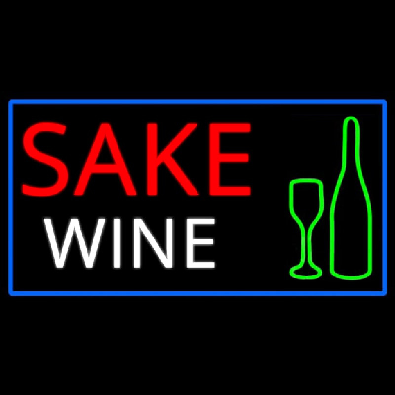 Sake Wine Bottle Glass With Blue Border Neontábla