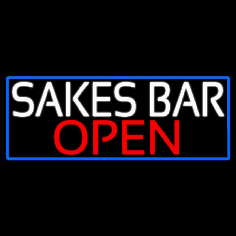 Sakes Bar Open With Blue Border Neontábla