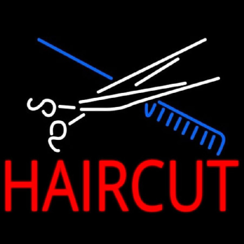 Scissor And Comb Haircut Neontábla