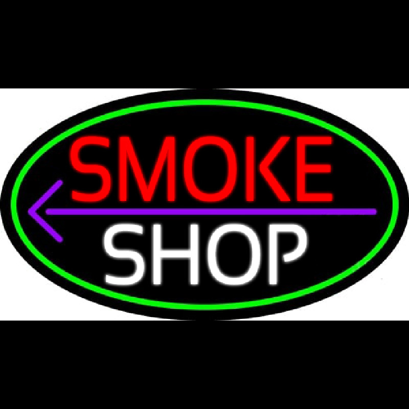 Smoke Shop And Arrow Oval With Green Border Neontábla
