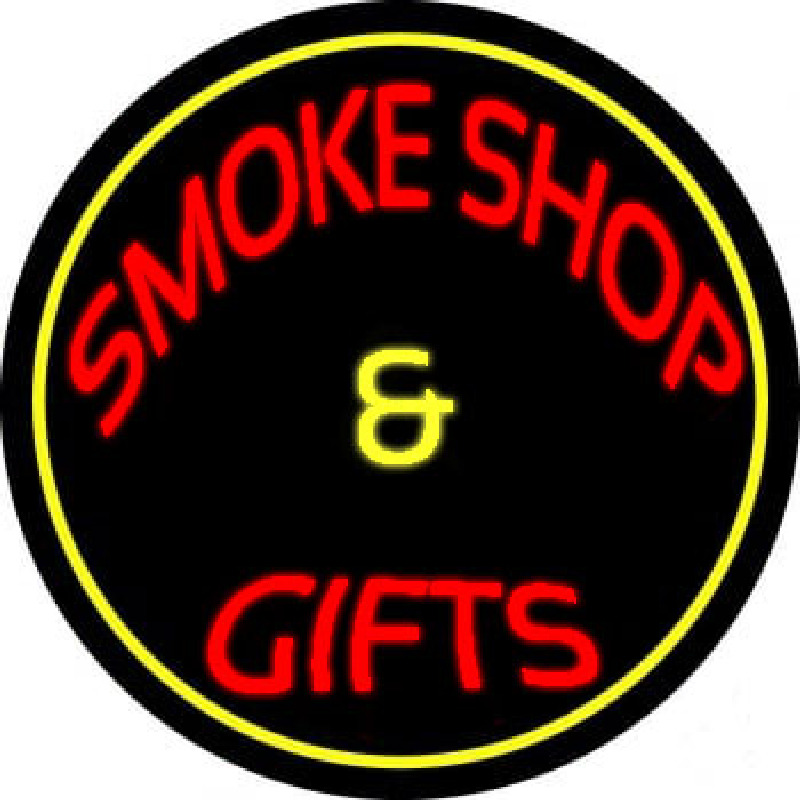 Smoke Shop And Gifts With Yellow Border Neontábla