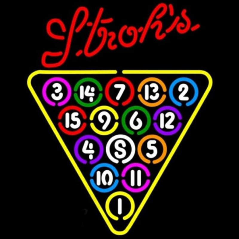 Strohs 15 Ball Billiards Pool Beer Sign Neontábla