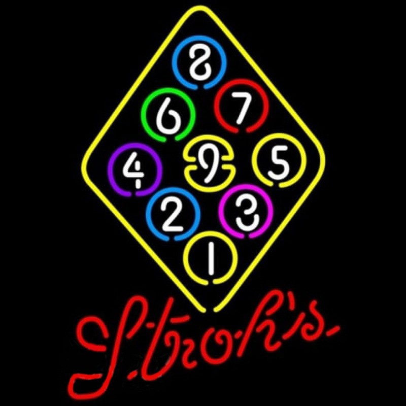 Strohs Ball Billiards Rack Pool Beer Sign Neontábla