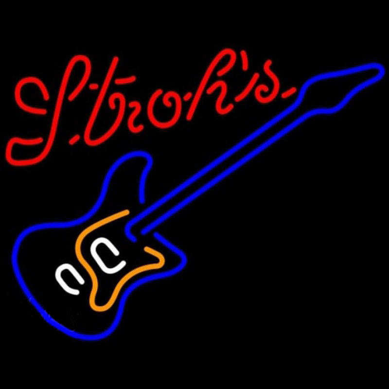 Strohs Blue Electric Guitar Beer Sign Neontábla