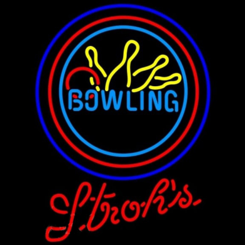 Strohs Bowling Yellow Blue Beer Sign Neontábla