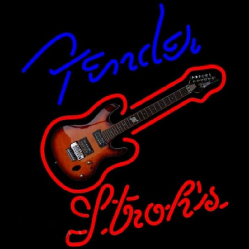 Strohs Fender Blue Red Guitar Beer Sign Neontábla